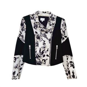 Aritzia Wilfred Black White Floral Montesson Moto Crepe Jacket - Sz 6